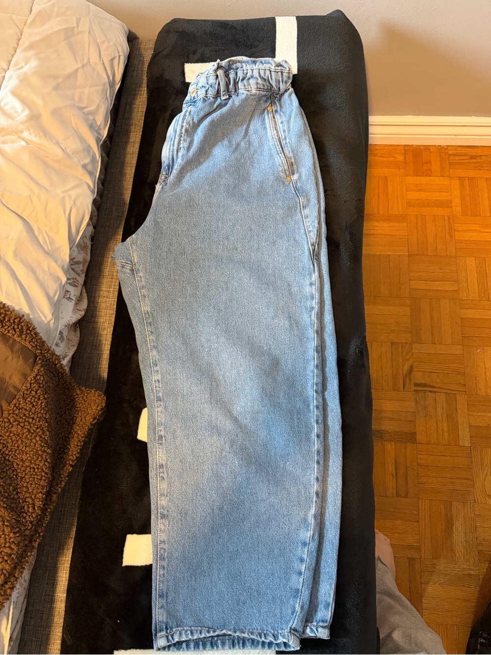 Zara Light Blue Cropped Denim Jogger Pants